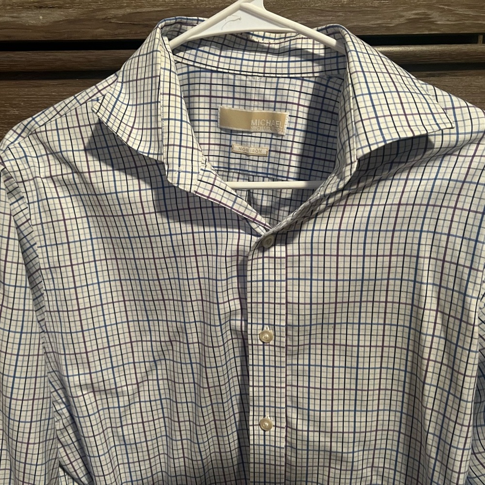 **4 for $15!** MICHAEL Michael Kors Blue Dress Shirt with Checkered Pattern